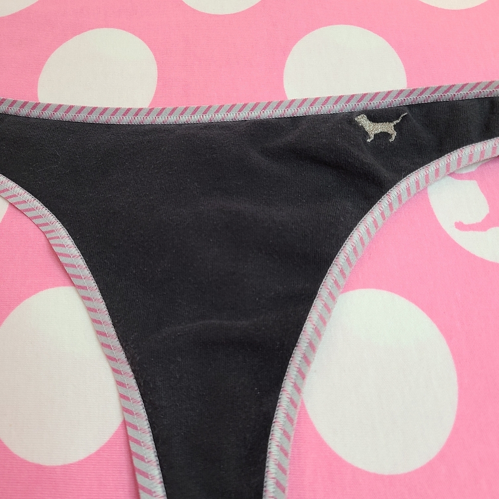 Rare VTG VS PINK Graphic Cotton Low Rise Full Cut Thong Panty Size Lg - Picture 2 of 6